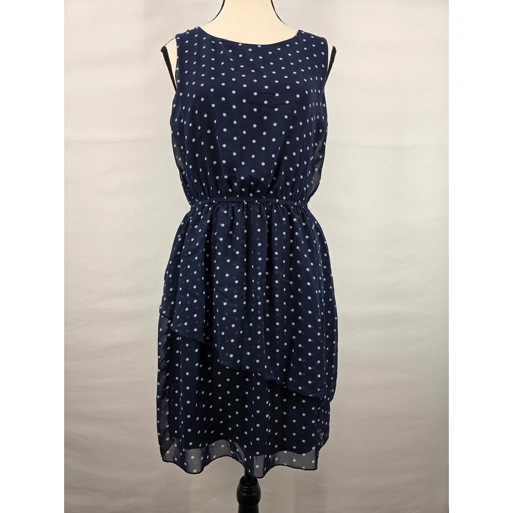 Enfocus Studio Navy Blue Polka Dot Tiered Sleeveless Dress Size 6 1029N